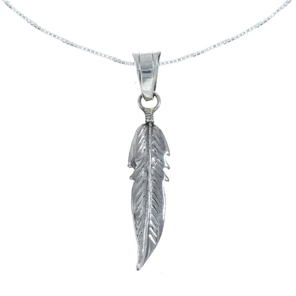 Navajo Sterling Silver Leaf Pendant 16" Box Italian Chain Necklace Set X10679